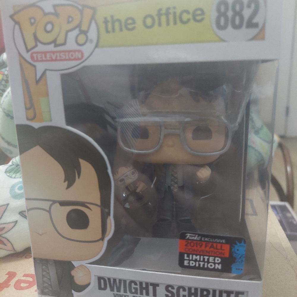 The Office Dwight holding his own Dwight bobble head limited edition rare funko